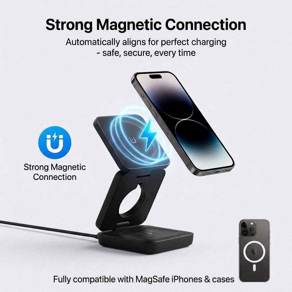 MagBase Foldable 3-in-1 MagSafe Wireless Fast Charging Station