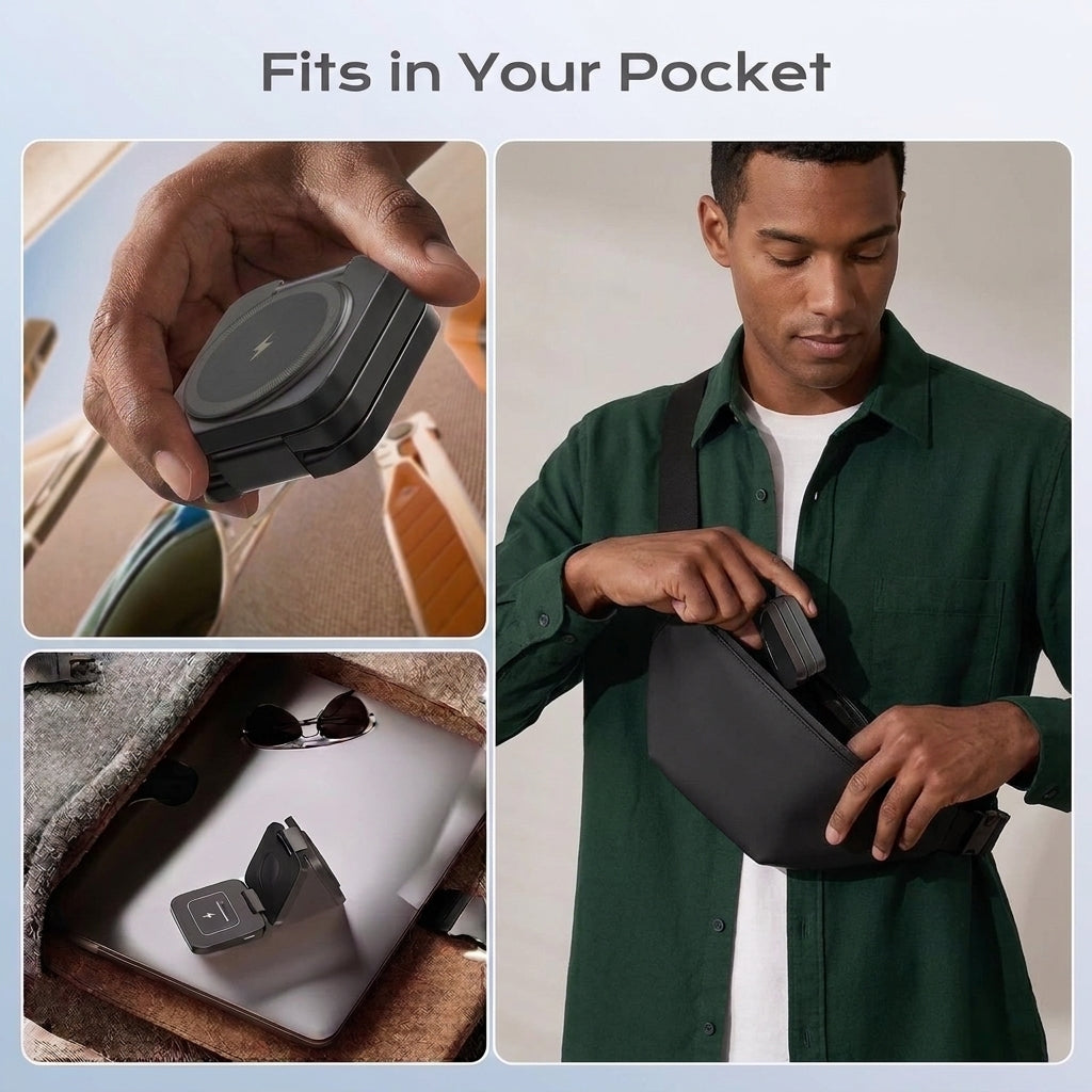 MagBase Foldable 3-in-1 MagSafe Wireless Fast Charging Station