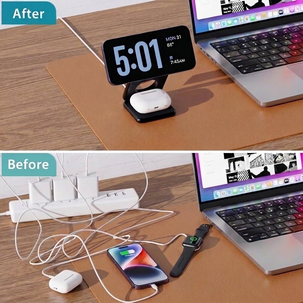 MagBase Foldable 3-in-1 MagSafe Wireless Fast Charging Station