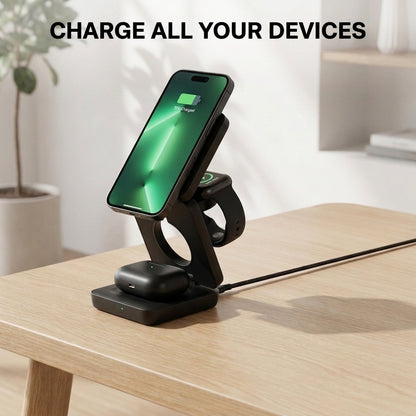 MagBase Foldable 3-in-1 MagSafe Wireless Fast Charging Station