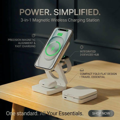 MagBase Foldable 3-in-1 MagSafe Wireless Fast Charging Station