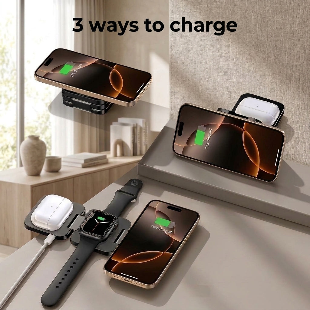 MagBase Foldable 3-in-1 MagSafe Wireless Fast Charging Station