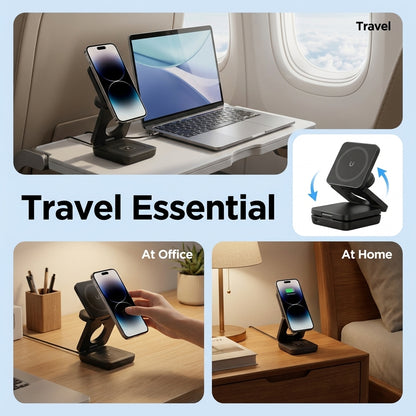 MagBase Foldable 3-in-1 MagSafe Wireless Fast Charging Station